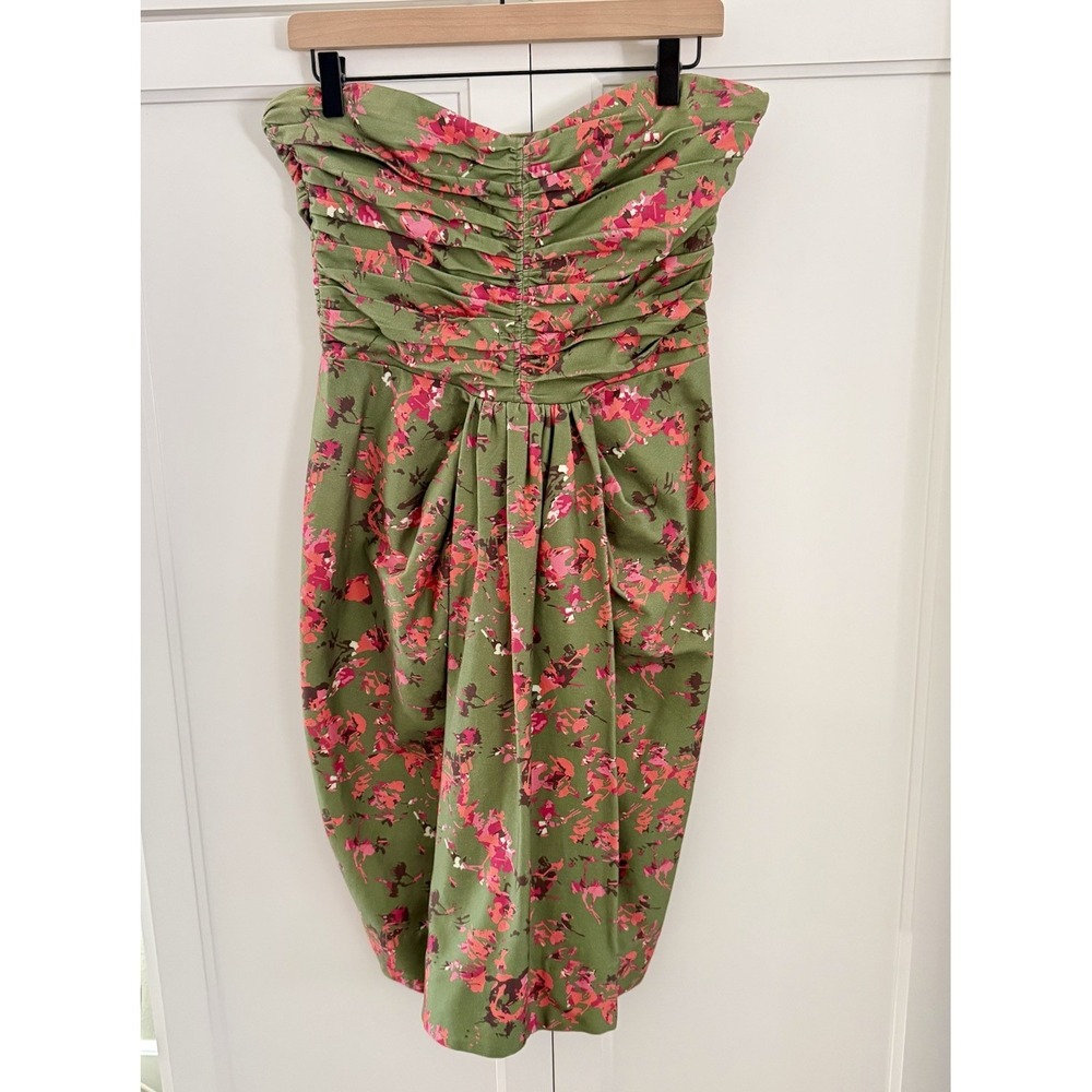 Thakoon Addiction Regencycore Coquette Olive Green Bustier Strapless Floral Drs8